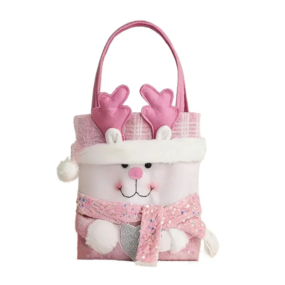Christmas Bag with Cartoon Doll Fabric and Pink Beads Handheld Design Suitable for Holiday Use and Festive Parties Oasis Select Deer China Mainland