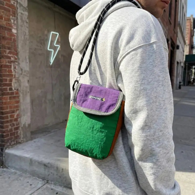 Unisex Color Patch Nylon Crossbody Mini Bag Secure Phone Purse Lightweight Casual Bag for Urban Travel School Oasis Select