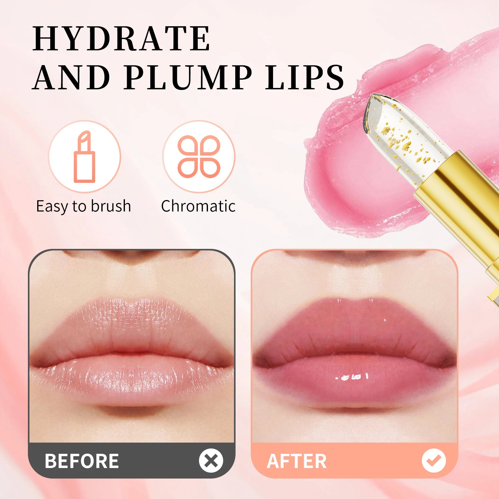 Hello Kiss PH Color-Changing Jelly Lip Balm | Gold Foil Lipstick