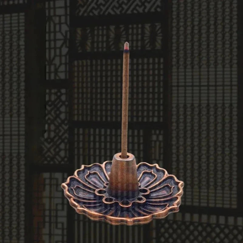 1PCS Lotus Alloy Incense Burner Stick Holder Home Buddhism Line Incense Plate Sandalwood Coil Base Temples Delicate Home Decor Oasis Select