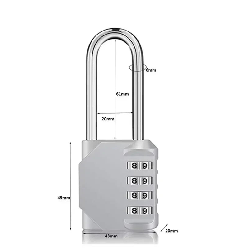 Combination Padlock Outdoor 4 Digit Long Shackle Waterproof Password Padlock Pad Lock For School Locker Gym Locker Fence Gate Oasis Select Silver
