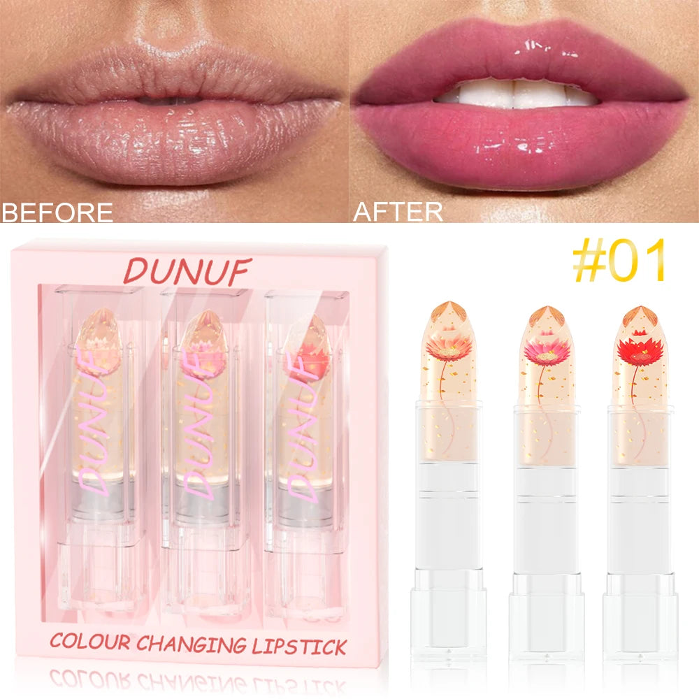 DUNUF Blooming Jelly Lipstick Set – Gold Foil Color Changing 3pc