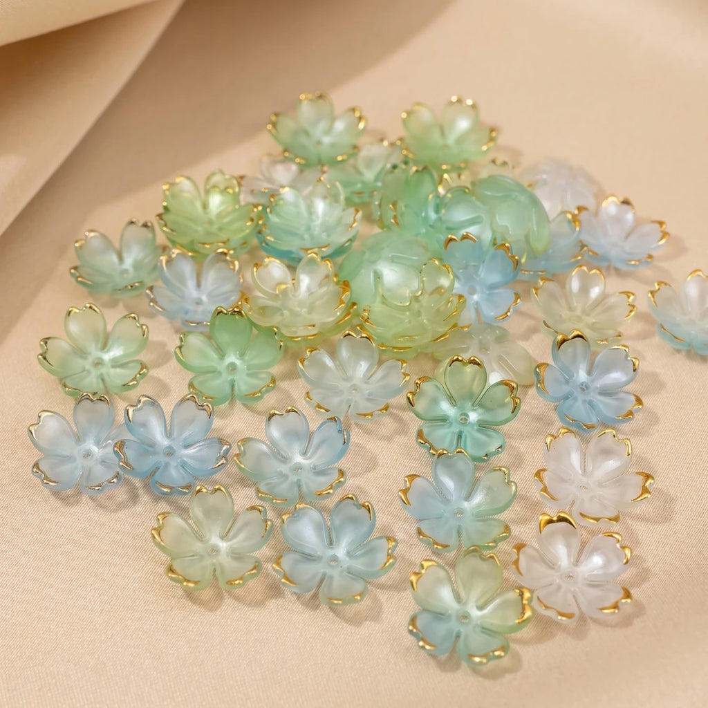 50pcs Colorful Cherry Blossom Beads 5-Petal Acrylic Flower Beads Mini Spacer Beads Hair Charms Christmas for Bracelets Earring Oasis Select 4