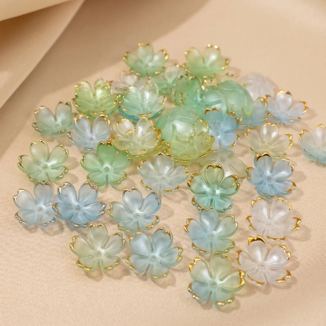 50pcs Colorful Cherry Blossom Beads 5-Petal Acrylic Flower Beads Mini Spacer Beads Hair Charms Christmas for Bracelets Earring Oasis Select 4
