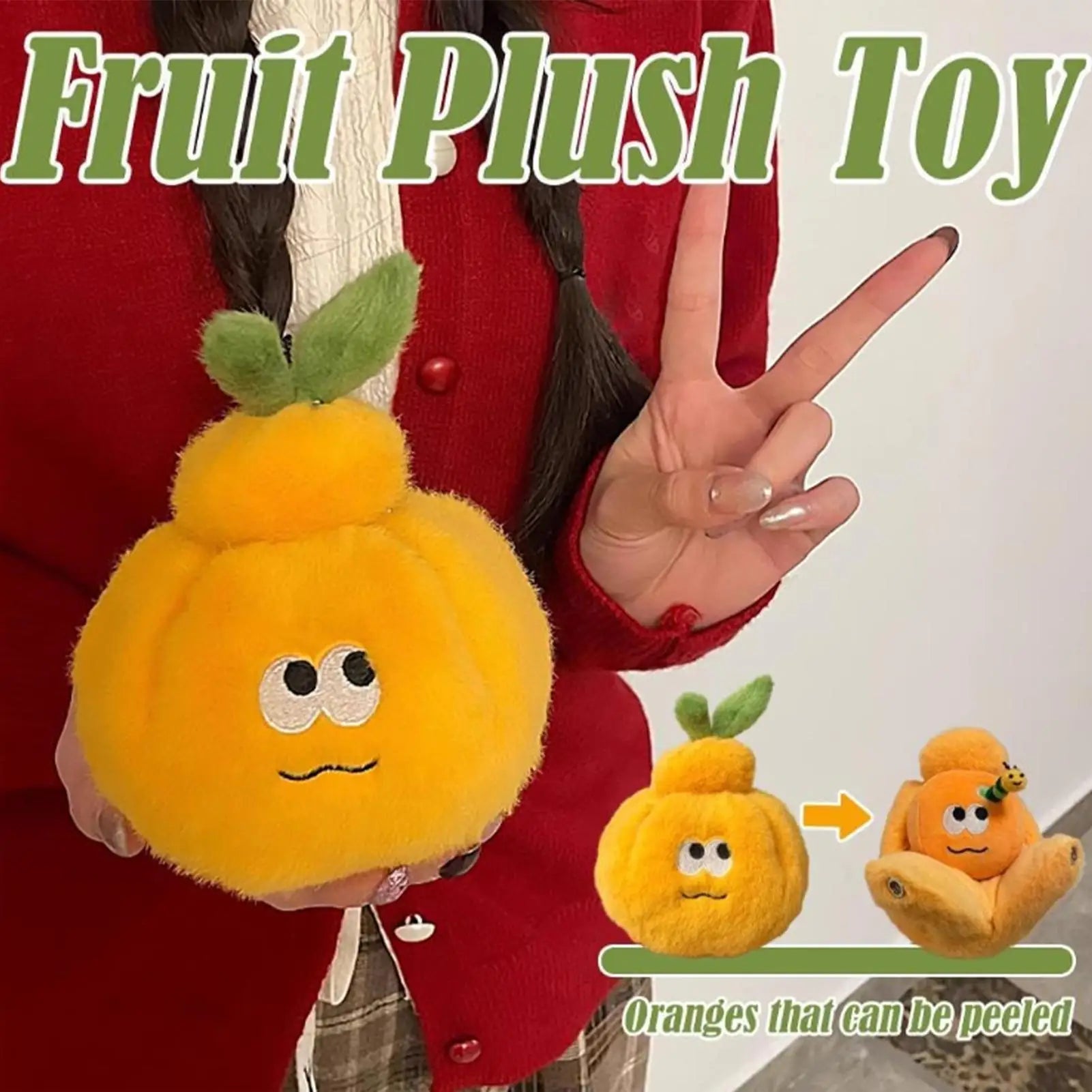 Creative Peeled Orange Plush Keychain Fruit Stuffed Doll Cartoon Orange Keychain With Worm Bag Pendant Plush Keychain Oasis Select