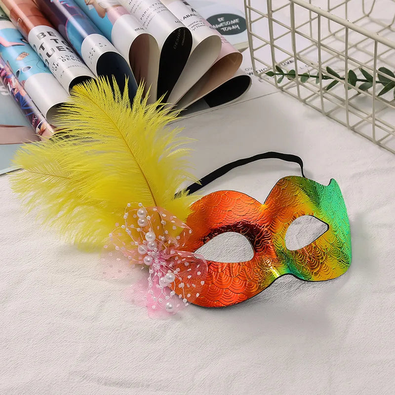 Venetian Feather Masquerade Half-Face Mask | Multi-Color