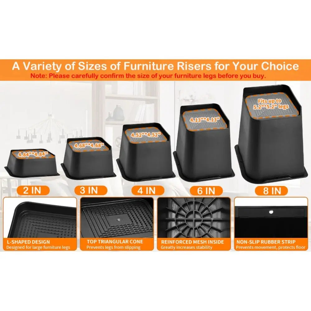 4 Pcs/Set 1-6 Inch Bed Risers Heavy-Duty Support Bed Lifts Risers Oversized Furniture Risers Couch Sofa Table Chair Leg Oasis Select