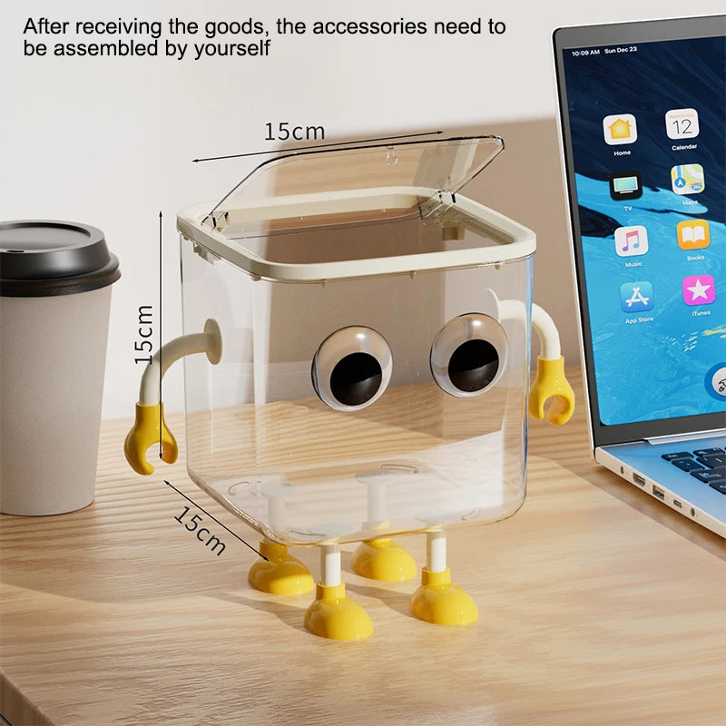 Cute Covered Desktop Trash Can – Transparent Plastic Desk Bin