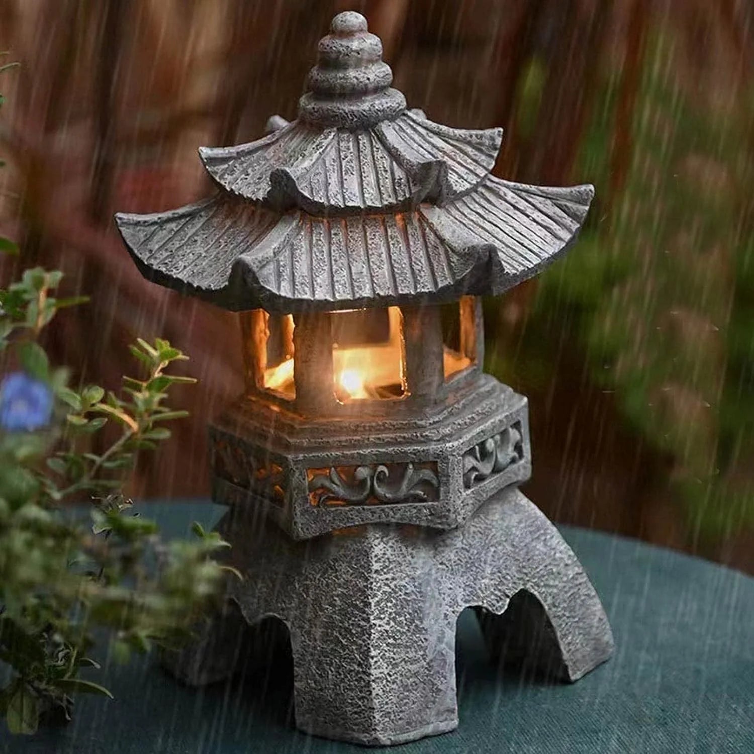 Solar Powered Japanese Pagoda Lantern Waterproof Outdoor Garden Decor Light Automatic Luminescence Zen Style Yard Pathway Lamp Oasis Select