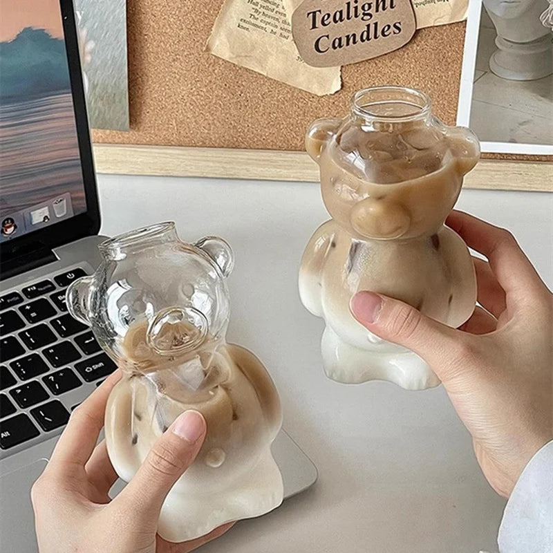 WISH Network Celebrity Restaurant Bear Coffee Cup Cute Cartoon Glass Juice Cup Milk Tea Cup Capacity 320Ml Oasis Select