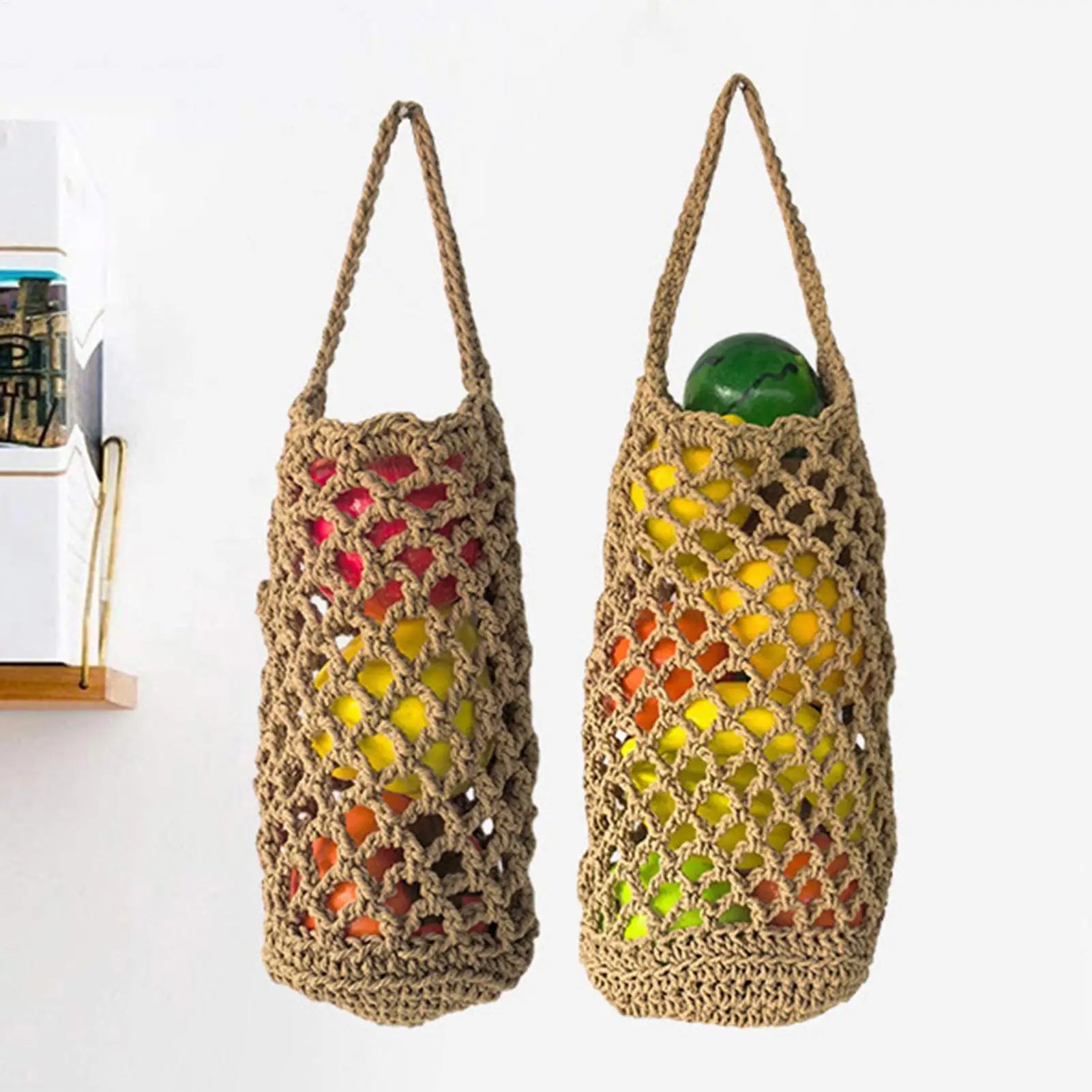 Wicker Weave Storage Basket Wall-mounted Vegetable Basket Fruit Sundry Basket Kitchen Storage Home Decoration Organizer