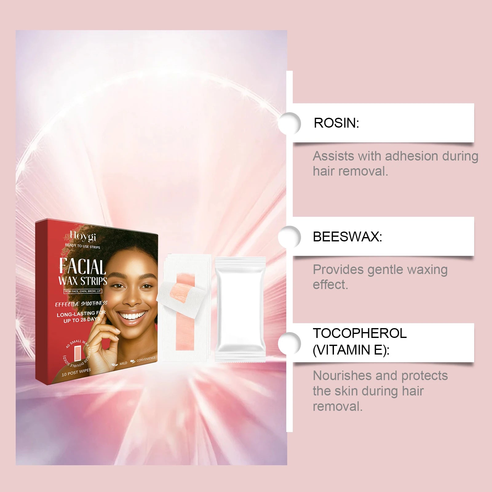 Hoygi Facial Hair Removal Wax Strips – Peel-Off & Portable