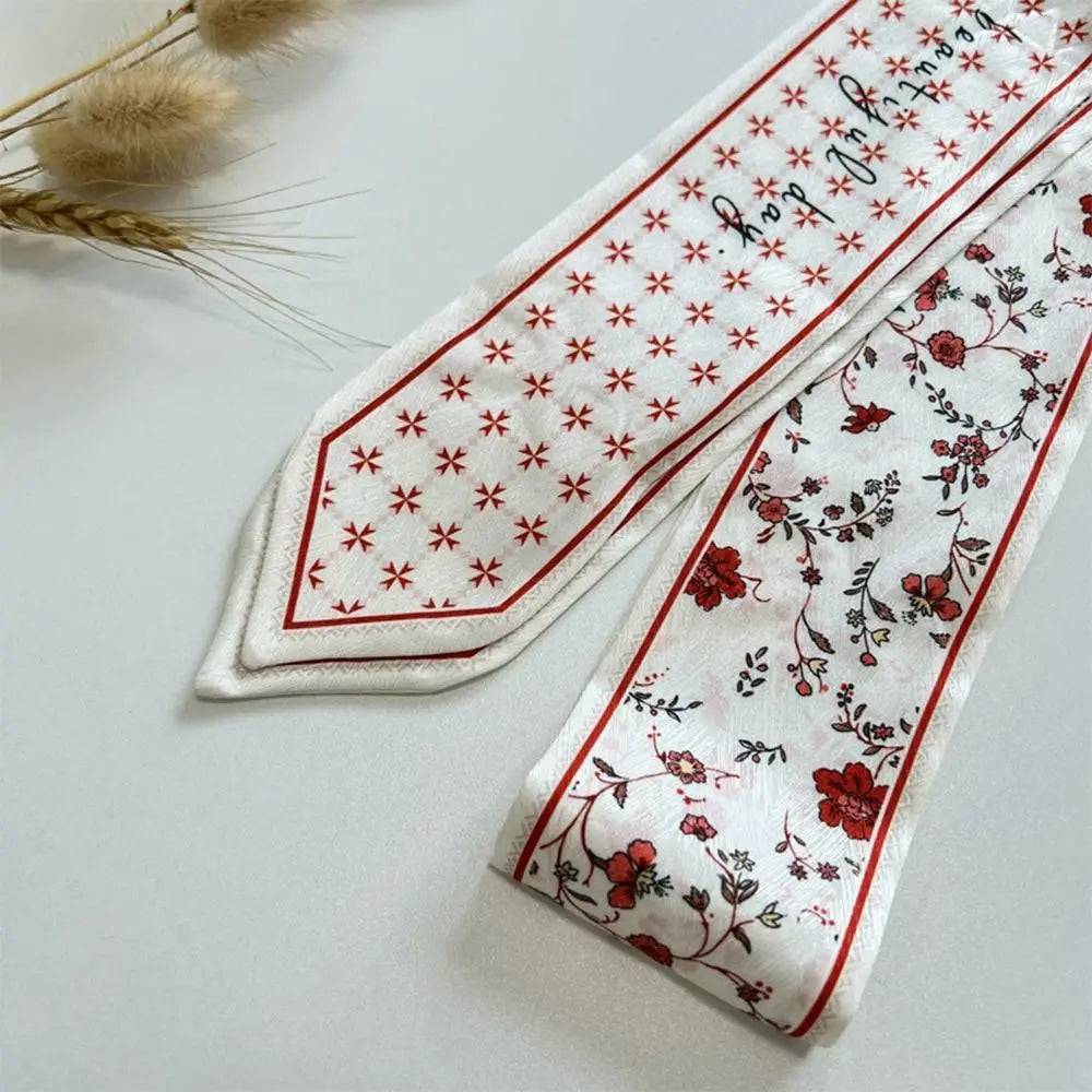 Summer Versatile Satin Silk Ribbon Scarf Fresh Floral Long Thin Bag Strap Narrow Fashion Accessory for Women Oasis Select