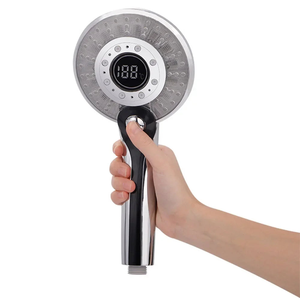 LED Shower Head Digital 3 Modes Adjust Temperature Sensor Hand Held Bathroom ABS Shower Head High Pressure Water Saving Faucet Oasis Select TRN Shower head