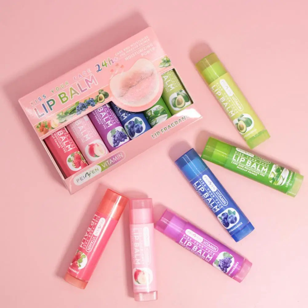 6PCs Natural Fruit Discolored Lip Balm Set Color Changing Moisturizing Lip Tint Long-Lasting Glossy Nourishing Lipstick Lip Care Oasis Select