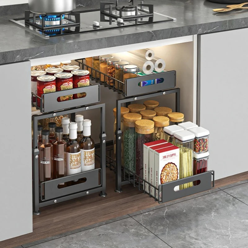 Kitchen cabinet under basket sink rack Adjustable double-layer dish seasoning storage rack Pull-out layered rack Oasis Select