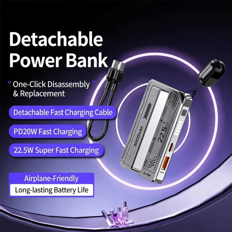 New Portable Fast Charging Removable Lithium Battery 22.5W Super Power Bank 5000 Comes with Cable Mobile Power Bank Oasis Select
