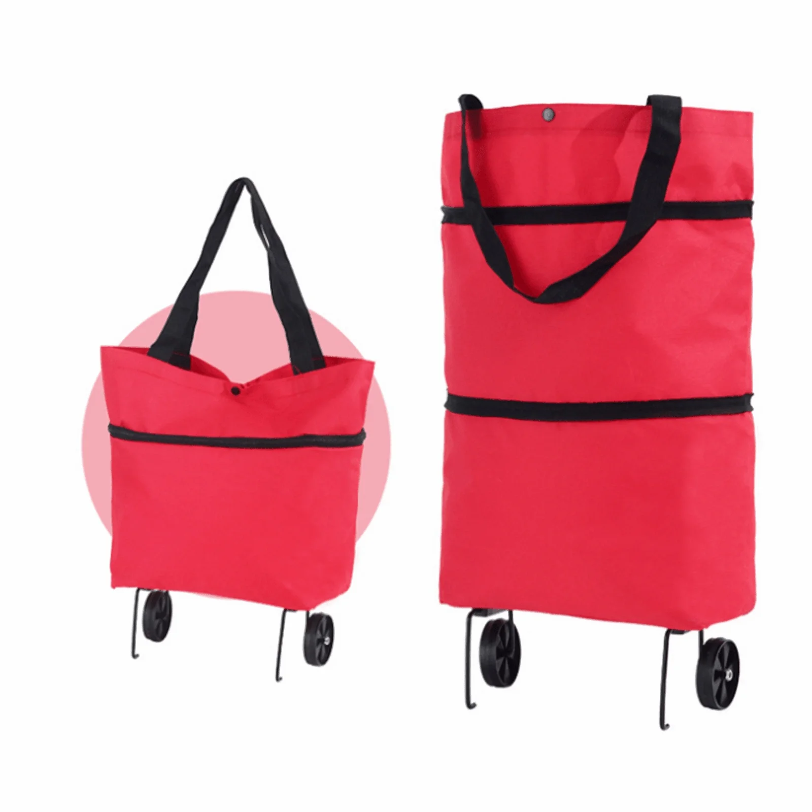 1pc Foldable Handbag, Small Trolley Large Supermarket Shopping Bag, Hand-drawn Grocery Cart Portable Bag Oasis Select Red