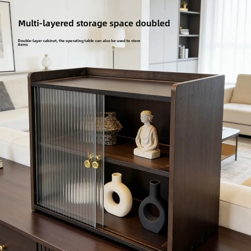 Premium desktop storage rack, no punching cup holder ornament with sliding door, living room finishing dust locker Oasis Select