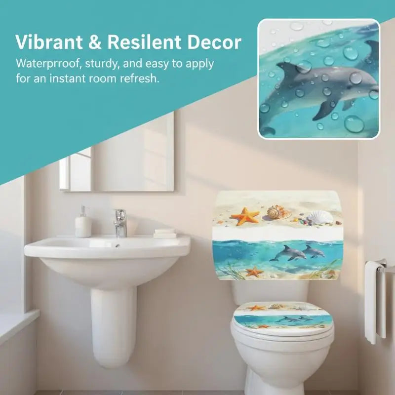 3D Ocean Wave Toilet Decal – Waterproof PVC Bathroom Sticker