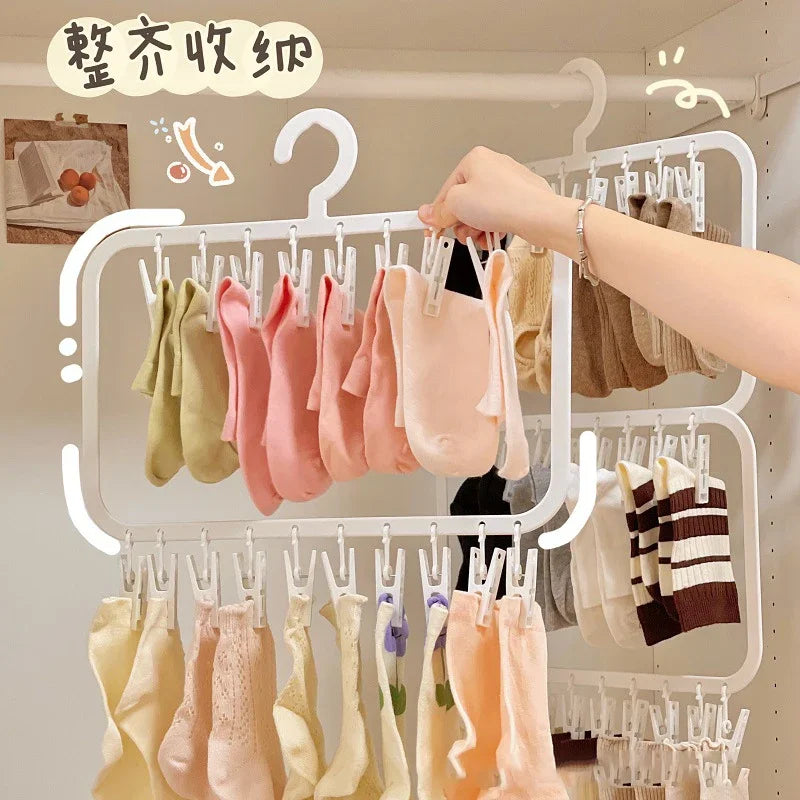 18/26 Clips Multi-layer Detachable Drying Rack Portable Clothes Hanger Household Organizer for Sock Underwear Towel Kid Garment Oasis Select