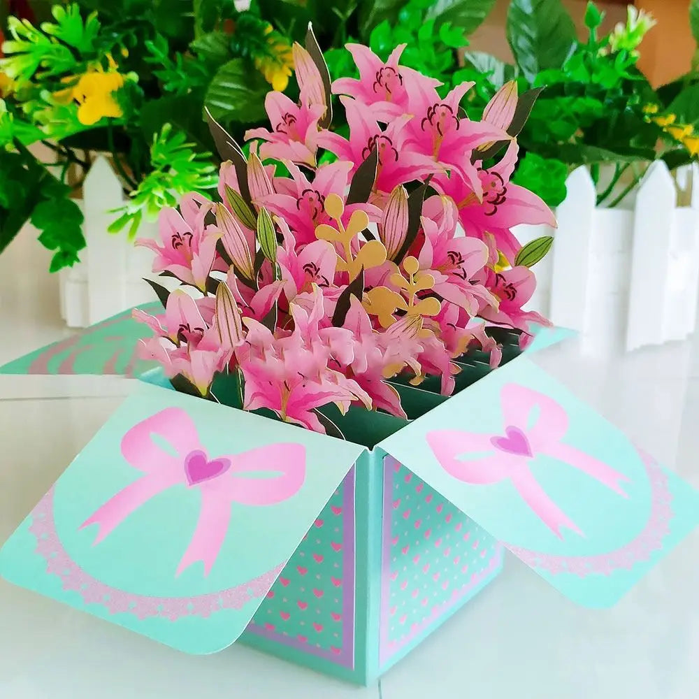 Day for Birthday Anniversary Greeting Card Daisy/Carnation Paper Flowers 3D Pops-up Bouquet Rose/Lily/Sunflower/Tulip Oasis Select 3