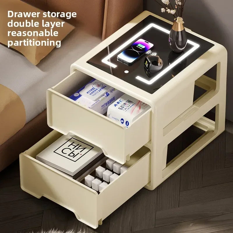 Drawer Snack Storage Cabinet Home Bedroom Living Room With Wireless Charging Multi-layer Locker Free Installation Bedside Table Oasis Select