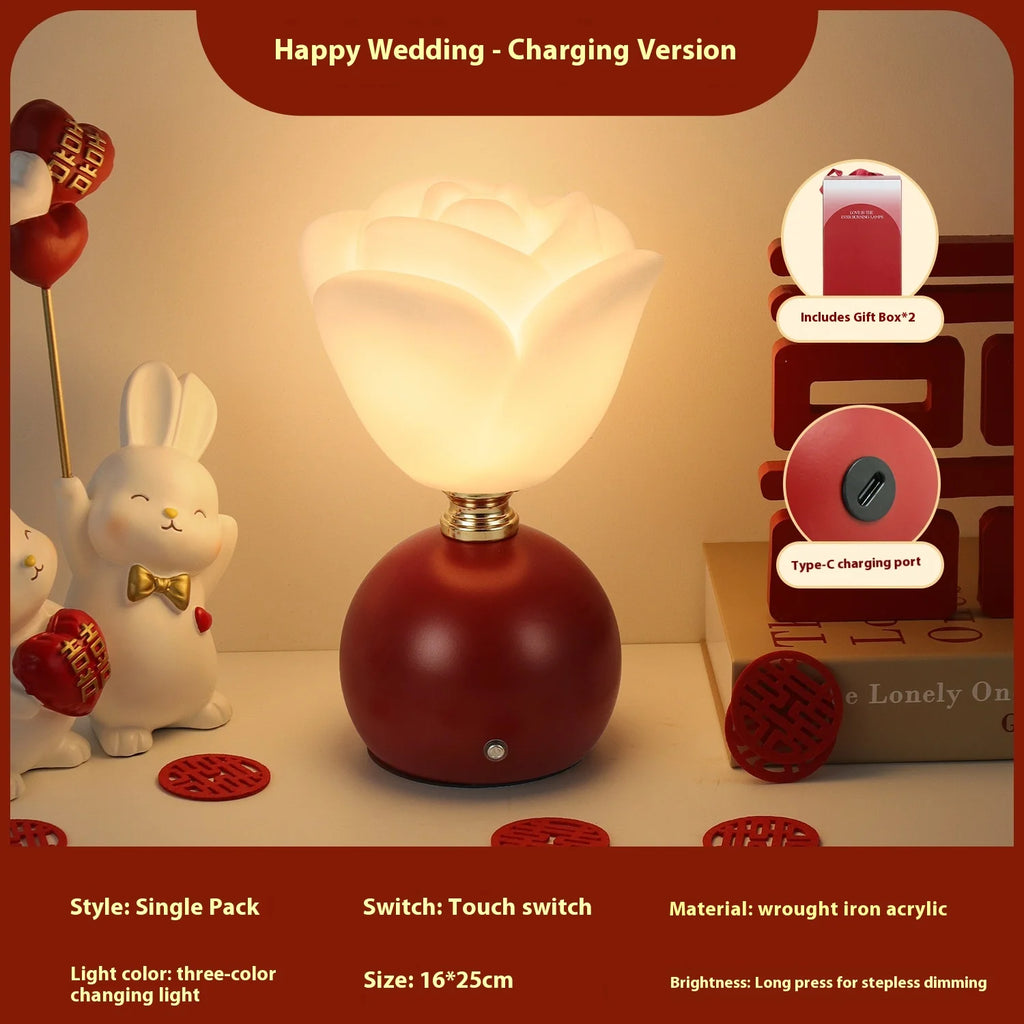 Wedding Table Lamp Bedroom Bedside Lamp Wedding Room Dowry Lamp Wedding Red Pair of Mushroom Lamps Gift Adjustable Light Oasis Select Rose