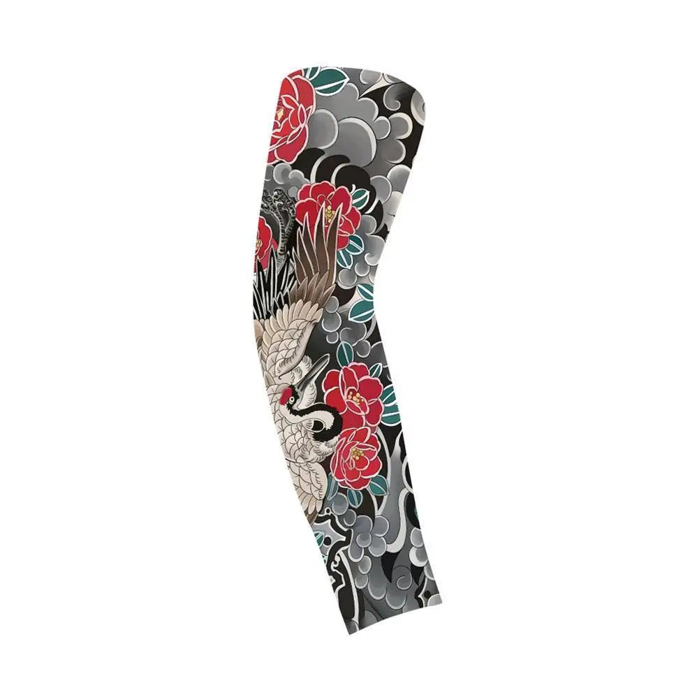 Summer Ice Silk Tattoo Sleeves Arts Temporary Fake Slip On Tattoo Arm Sleeves Sports Sunscreen Sleeves Cycling Driving Fishing Oasis Select E
