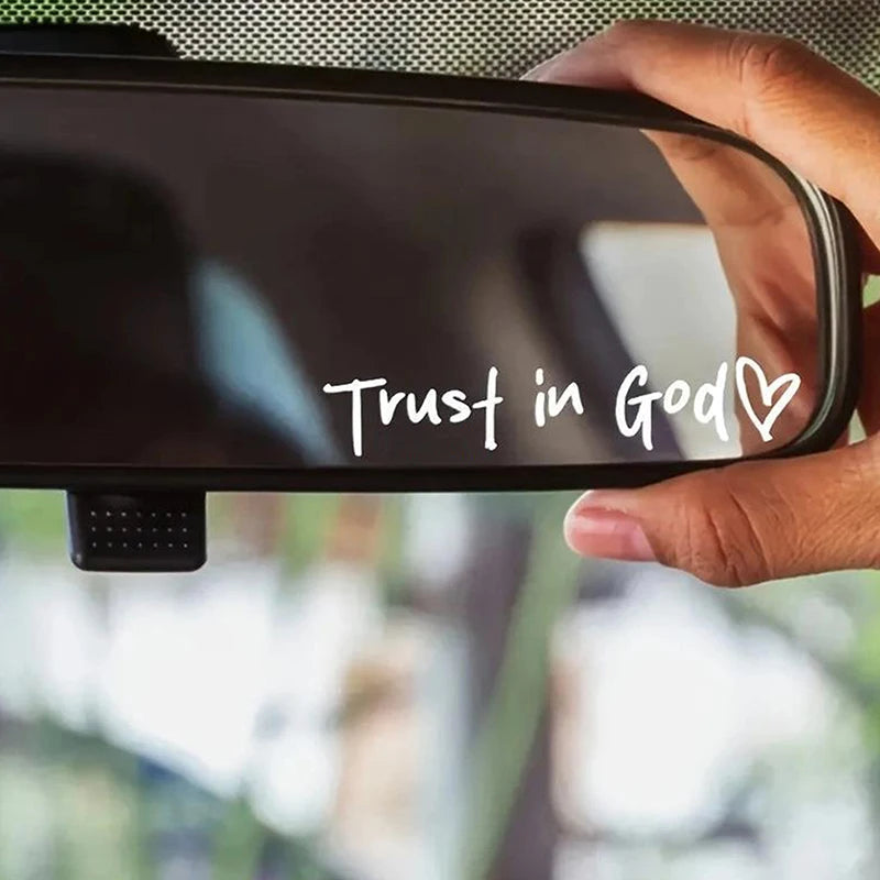 1Pcs Trust In God Heart Car Rear View Mirror Stickers Letter Stickers Waterproof Believe In God Sticker DIY Funny Decals MotorV Oasis Select