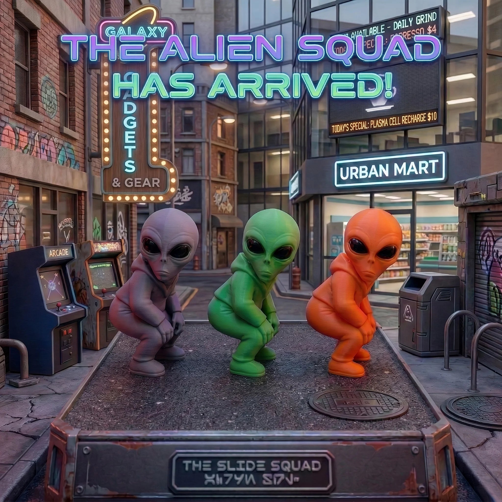 Squatting Hooded Alien Figurine 3D Printed Mini ET Desk Decor Statue Cool Intergalactic Space Ornament for Gaming Office Desktop Oasis Select