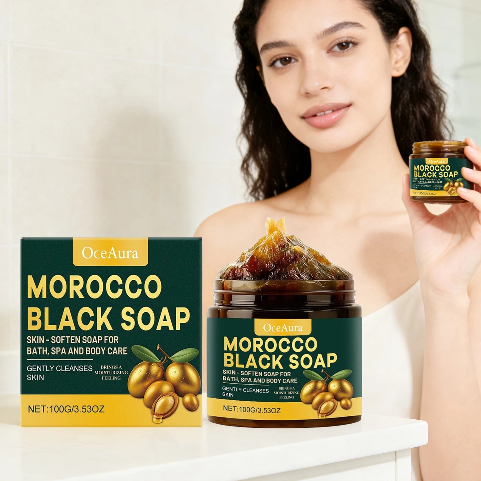 OceAura Moroccan Black Soap – Exfoliating Body Bar 100g