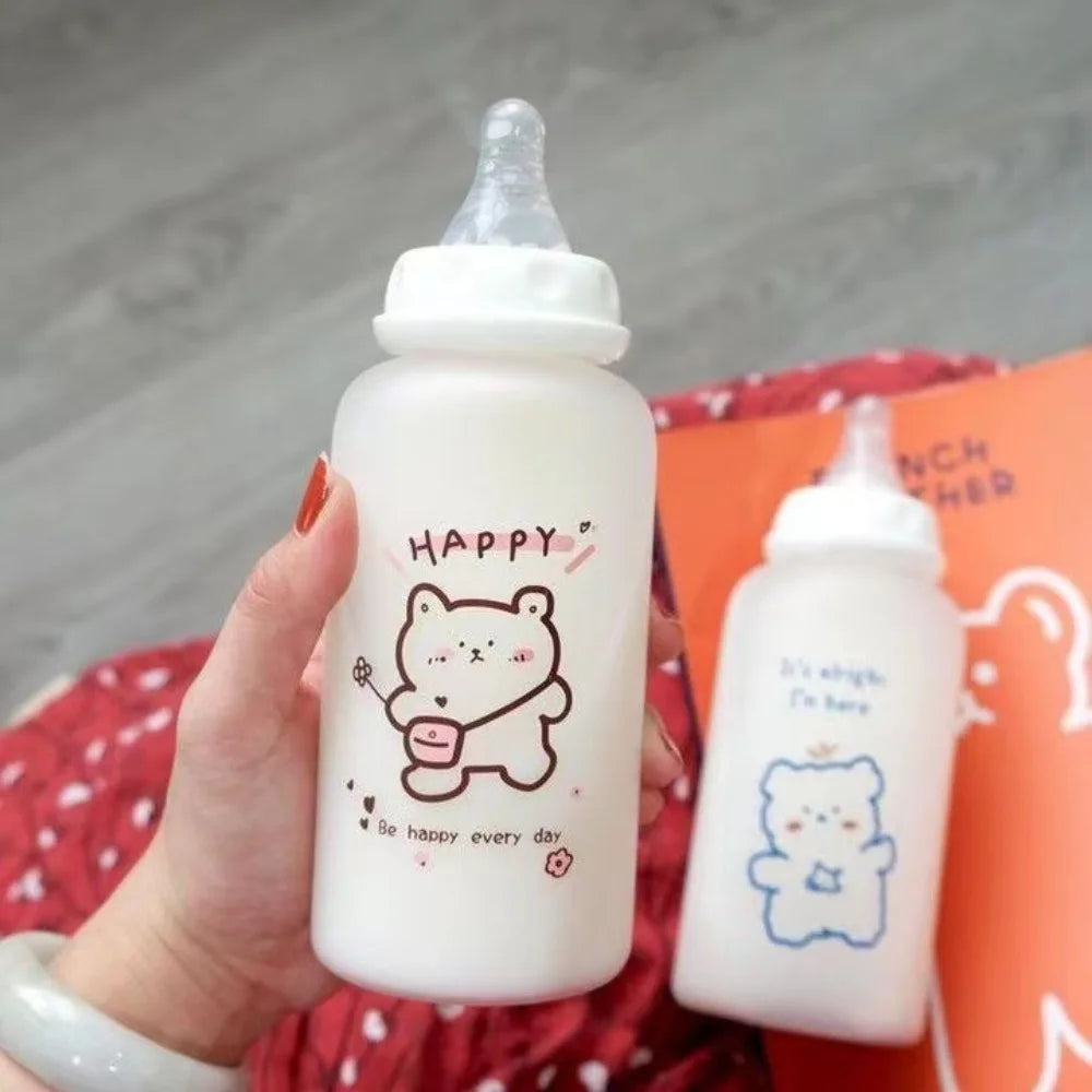 400ml Cute Strawberry Bear Water Bottle 400ml Frosted Drinking Bottles Portable Leakproof Transparent Cup Girls Kids Adult Oasis Select