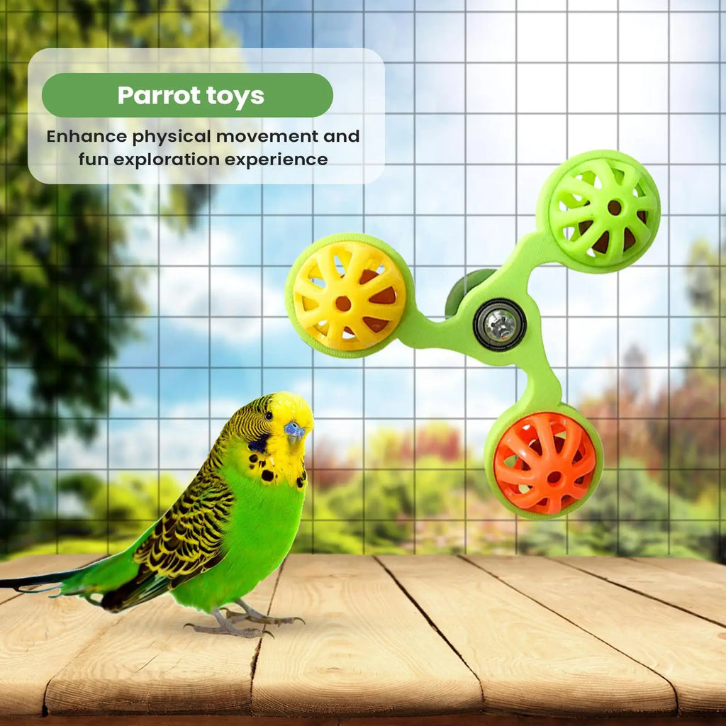Bird Toys Fun Rotating Windmill with 3 Bells Bird Cage Toys for Parakeet Conure Cockatiel Lovebird Enrichment Play Chewing Oasis Select