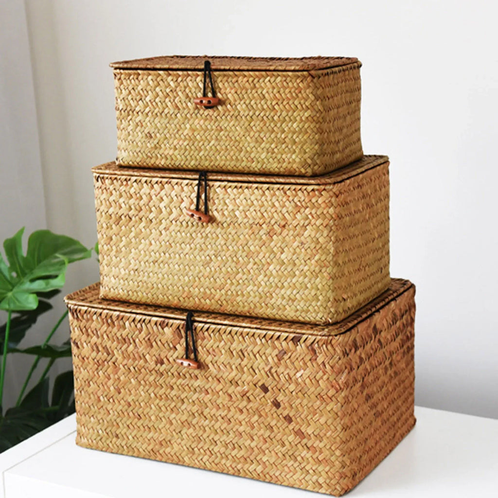 Partitioned Storage Box, Handcrafted Woven Storage Basket, Rectangular Vintage Shelf, for Home Organization Storage Containers Oasis Select