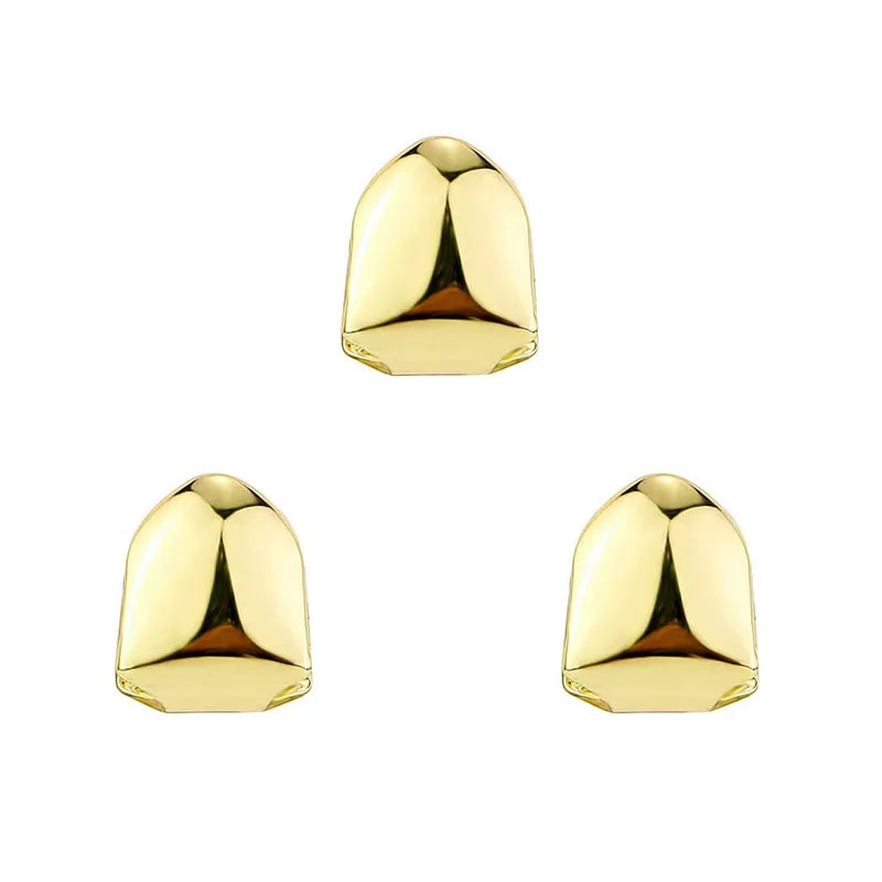 1/2/3/4pcs Fashion Gold Color Small Single Tooth Cap Grills Hip Hop Style Teeth Grill Golden Dental Braces Teeth Makeup Tools Oasis Select 3pcs Gold