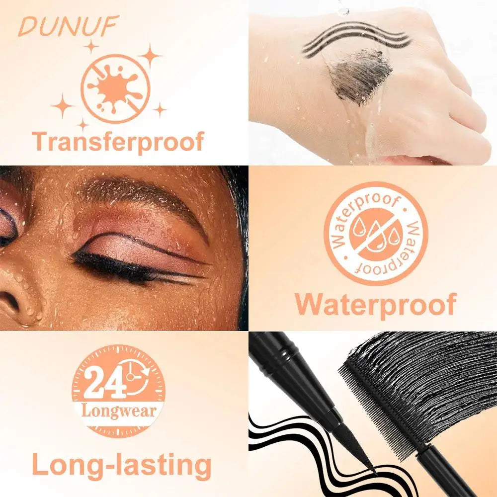 DUNUF 2-in-1 Mascara & Eyeliner – Waterproof, Volumizing Black 2-in-1 Eye Makeup Oasis Select