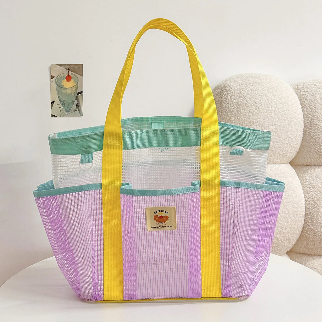 Mesh Swimming Bag Portable Large-capacity Beach Bag Travel Bath Fitness Wash Swimsuit Storage Breathable Mesh Bath Pocket Bag Oasis Select PURPLE