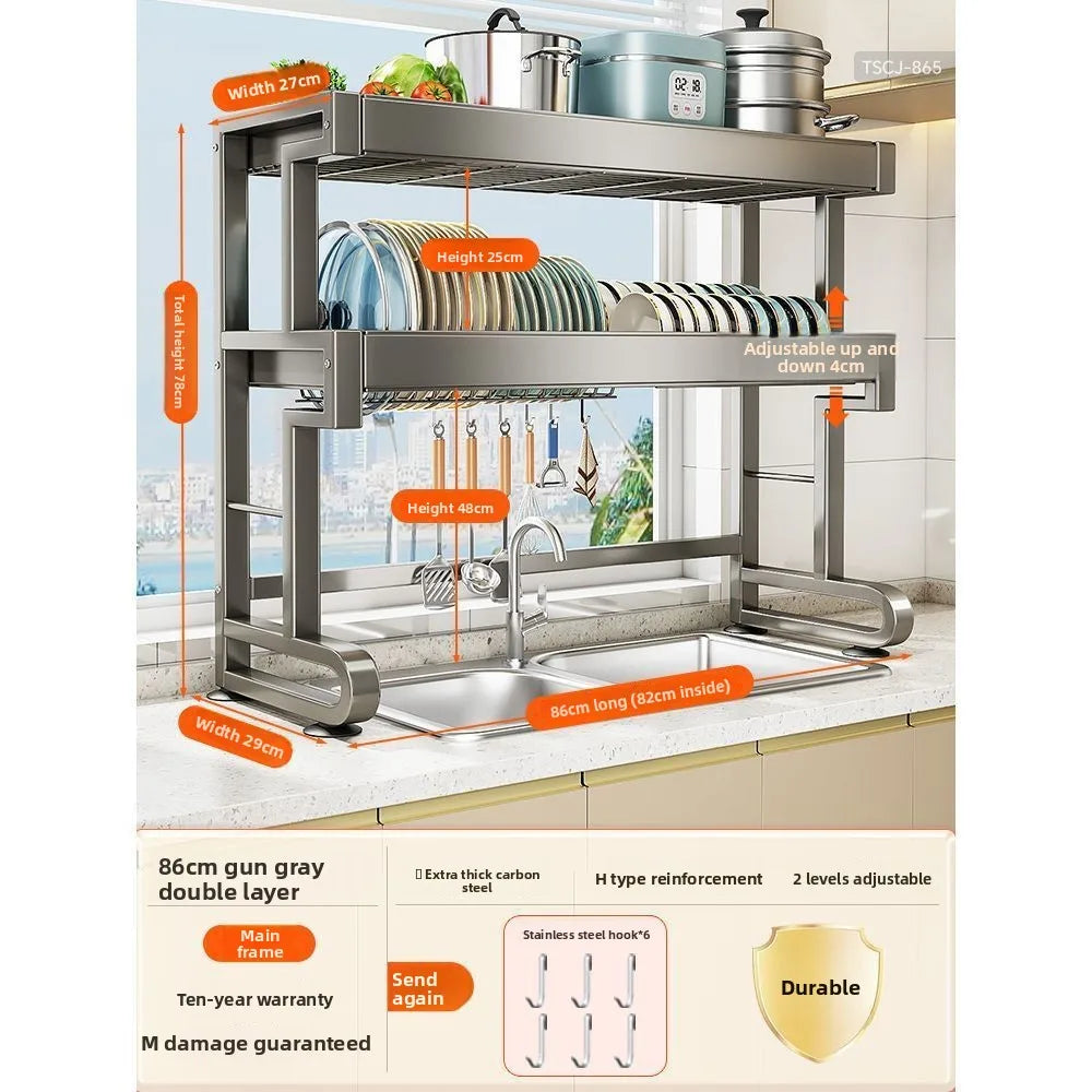 Dish Storage Rack Kitchen Sink Shelf Dish Drain Rack Sink Dish Shelf Oasis Select 86-Double-6