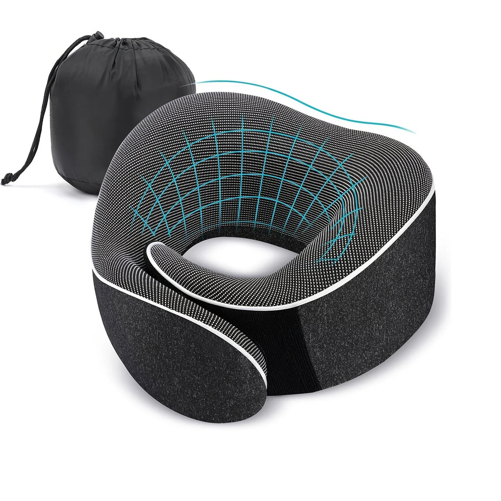 Memory Foam Travel Neck Pillow U-shaped Pillow Snail Style Travel Neck Support Portable Adjustable Soft Noon Break Sleep Pillows Oasis Select black