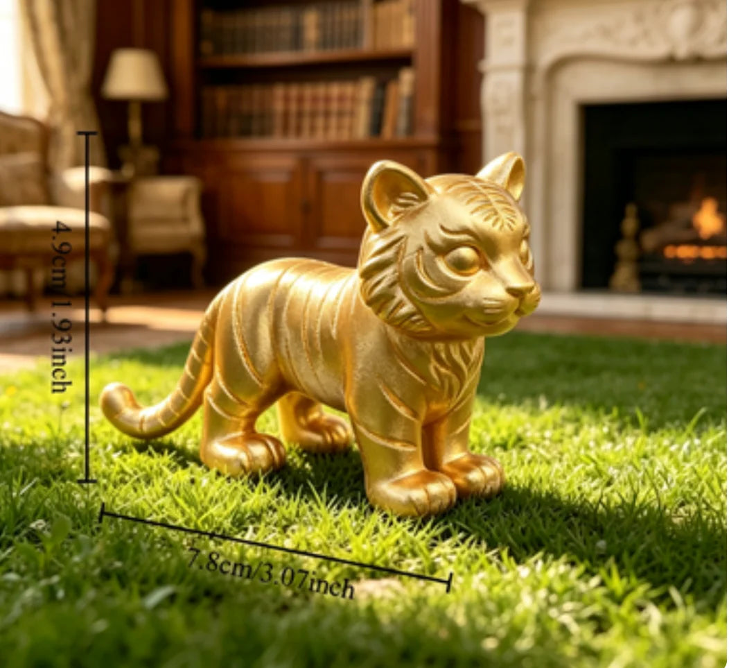 Diy Minimalist White Standing Tiger Figurines Ornament Mini Unfinished Cub Sculpture for Bonsai Micro Landscape Room Decor Gifts Oasis Select Tiger cub golden