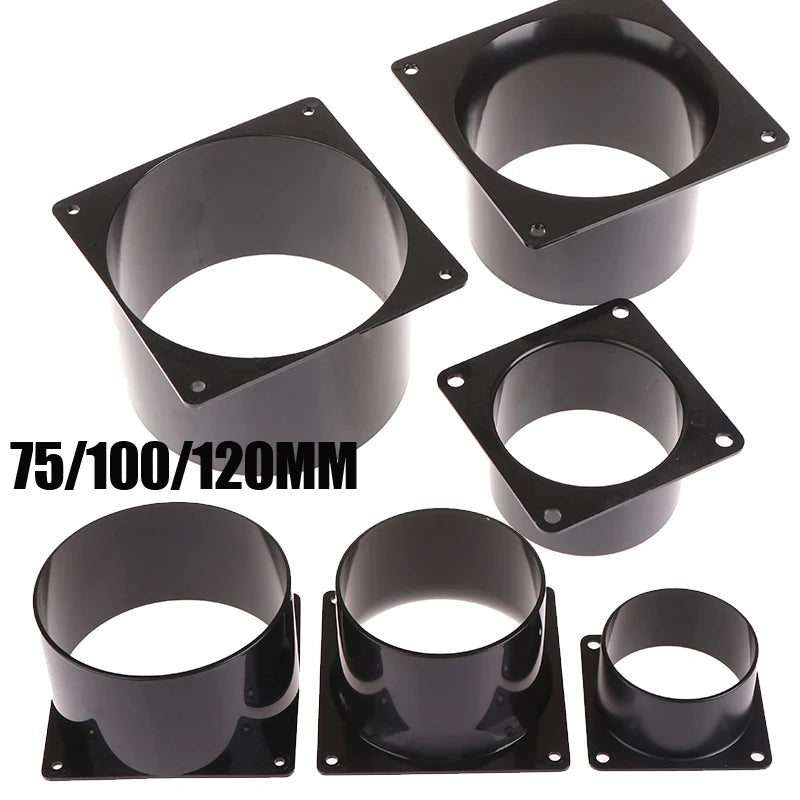 Black Flange Connector 75/100/120/150mm Plastic Square Bottom Straight Flange Air Inlet And Outlet Air Ducting Connection Flange Oasis Select
