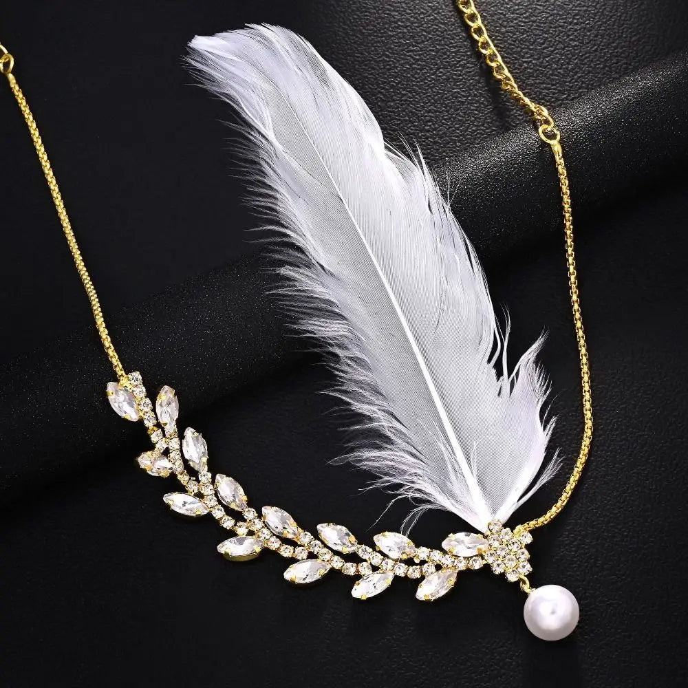 New Retro Feather Hairband with Rhinestone Feather Shape Leaf Headwear Hair Band for Men And Women Oasis Select