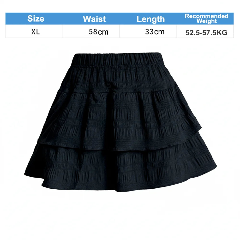 Fashion High Waist Lolita Shorts Skirt Kawaii Elastic Ruffle Skirt All-match Y2K Pleated Skirt for Women Girls Oasis Select Black-XL XL