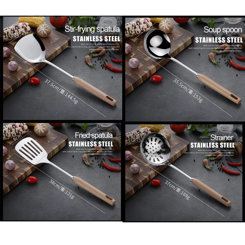 6-Piece Wooden Handle Stainless Steel Kitchen Utensil Set Kitchen Utensil Set Oasis Select
