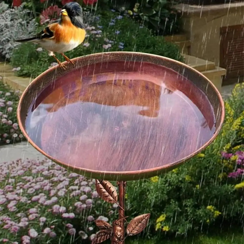 Iron Garden Birdbath Vintage Sturdy Bird Feeder Ground Plugin Large Capacity Multi Functional Bird Water Bowl Parrot Oasis Select
