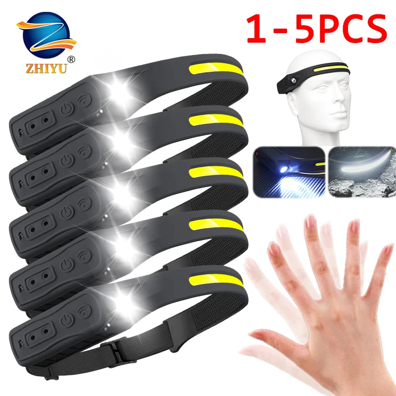 Powerful COB LED Induction Headlamp Built-in Battery USB Rechargeable Head Flashlight Outdoor Camping Fishing Riding Headlight Oasis Select