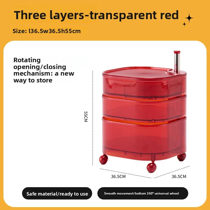 Bedside table 360 rotating mobile bedroom small cabinet Douyin Internet celebrity small storage simple locker Oasis Select 3 transparent red