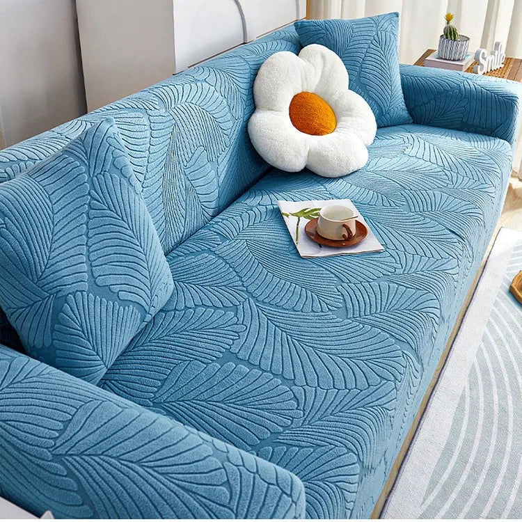 New One-piece Jacquard Velvet Fully Covered Sofa Cover All-season Cat Scratch-resistant Sofa Cover Oasis Select 4 people 235-300cm Sky Blue