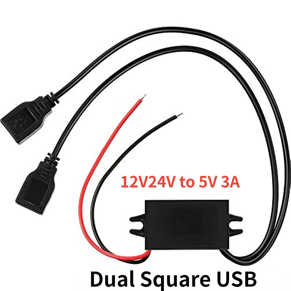 12V24V to 5V 3A DC-DC Step Down Voltage Power Supply Output Adapter Car Power Converter Micro Mini USB with Reverse Protection Oasis Select Dual Square USB